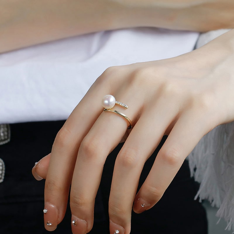14k gold plated pearl ring for women