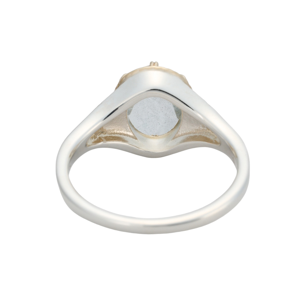 14k white gold plated labradorite ring back