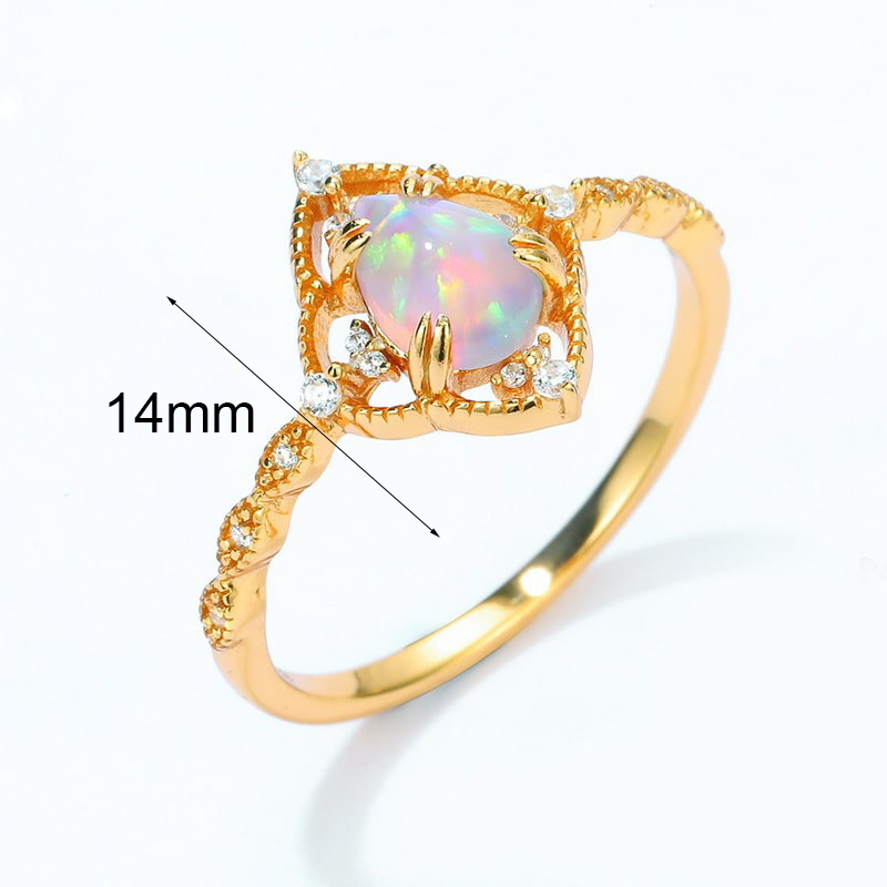 Adjustable Gold Plated Synthetic Opal Stackable Ring Size
