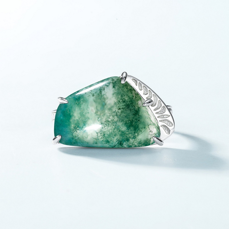 Adjustable Green Moss Agate Ring