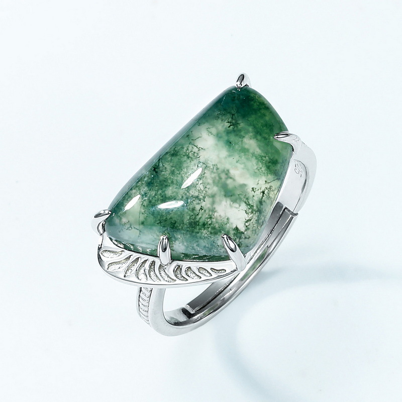 Adjustable Moss Agate Ring for women