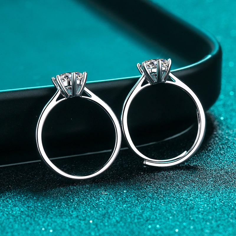 Adjustable Six Prong Moissanite Sterling Silver Ring