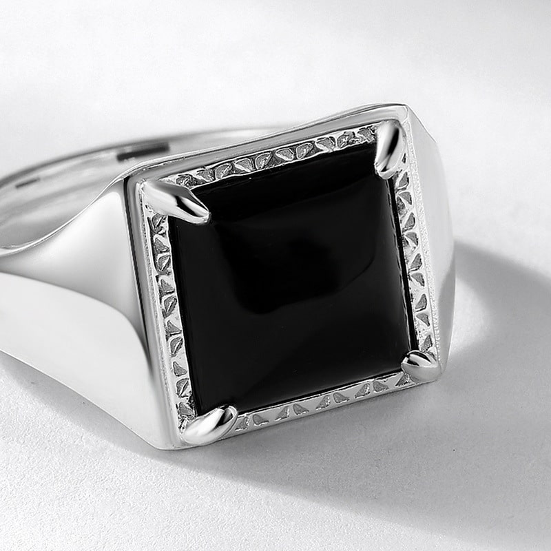 Adjustable Square Black Onyx Ring