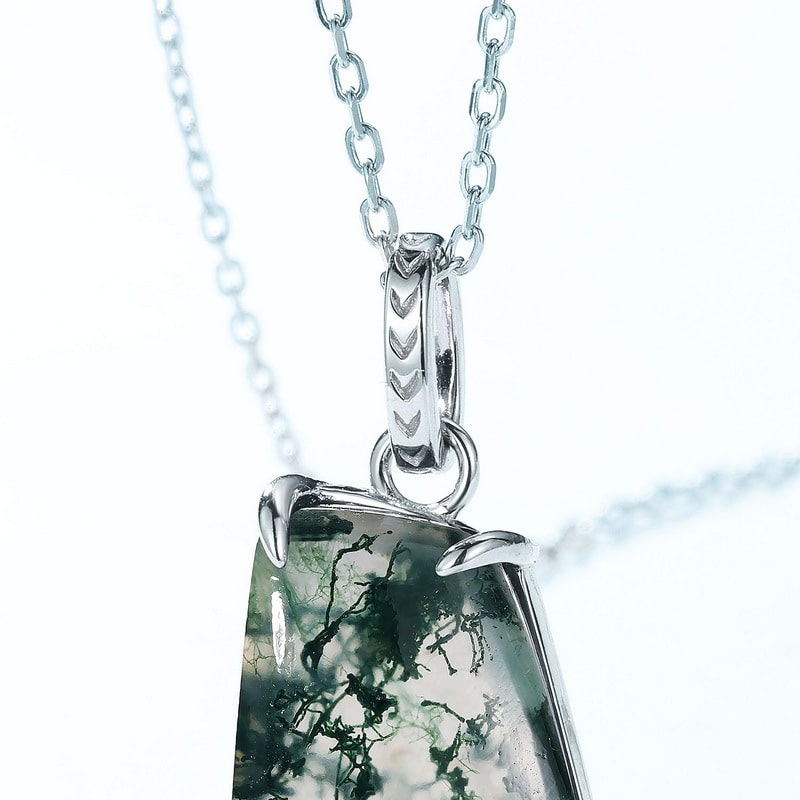 Big Moss Agate Silver Pendant