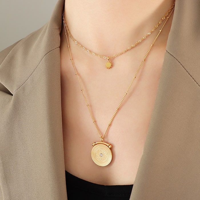 Eight awn star multi layered gold plated necklace for women