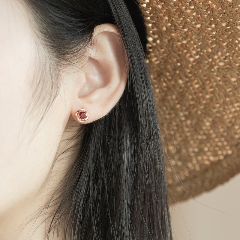 Gold Plated Garnet Stud Earrings