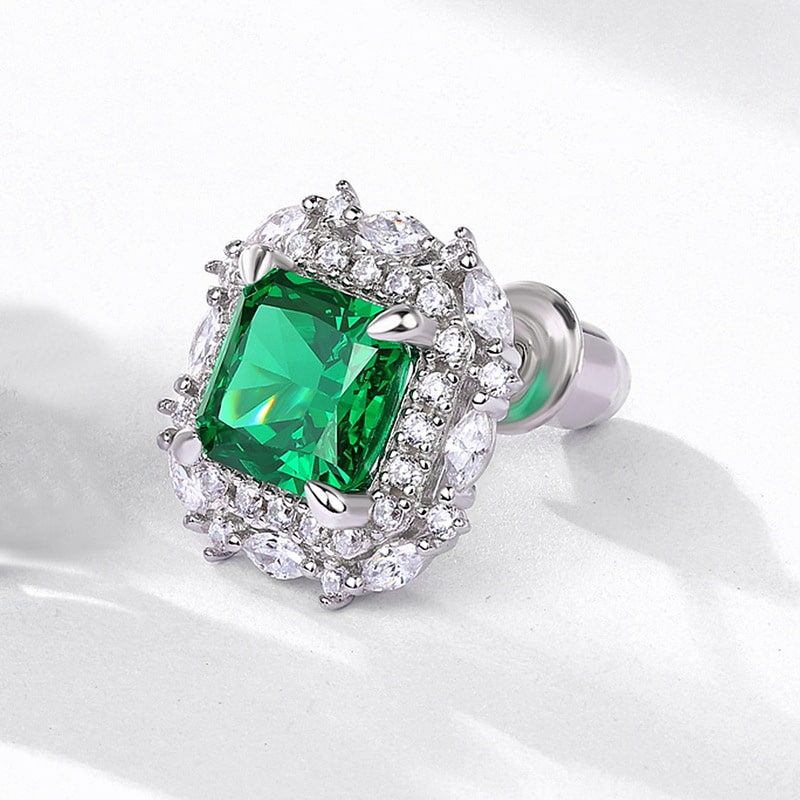 Green Cubic Zirconia Silver Earrings