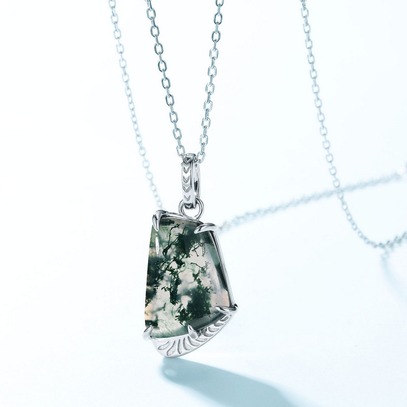 Green Moss Agate Silver Pendant Necklace