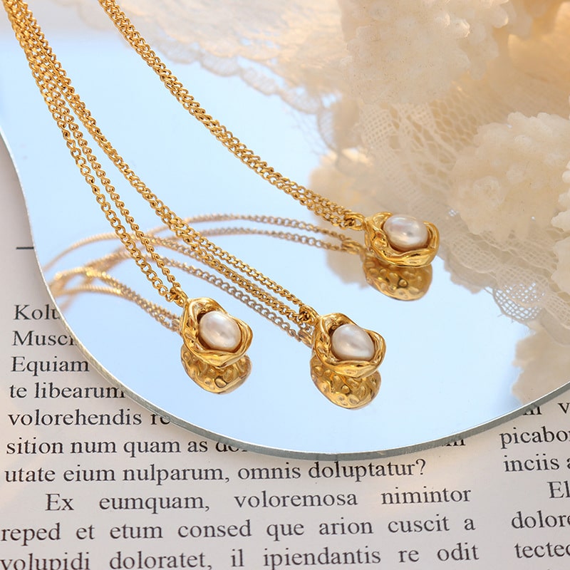 Irregular Gold Nugget Freshwater Pearl Necklace
