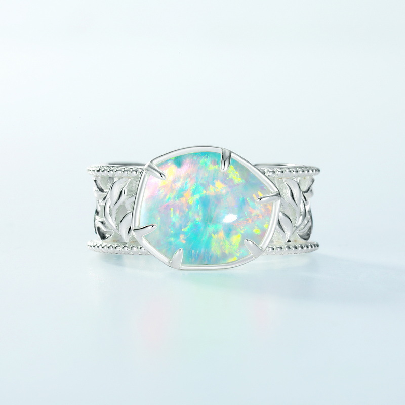 Lab grown Synthetic Opal Silver Open Ring