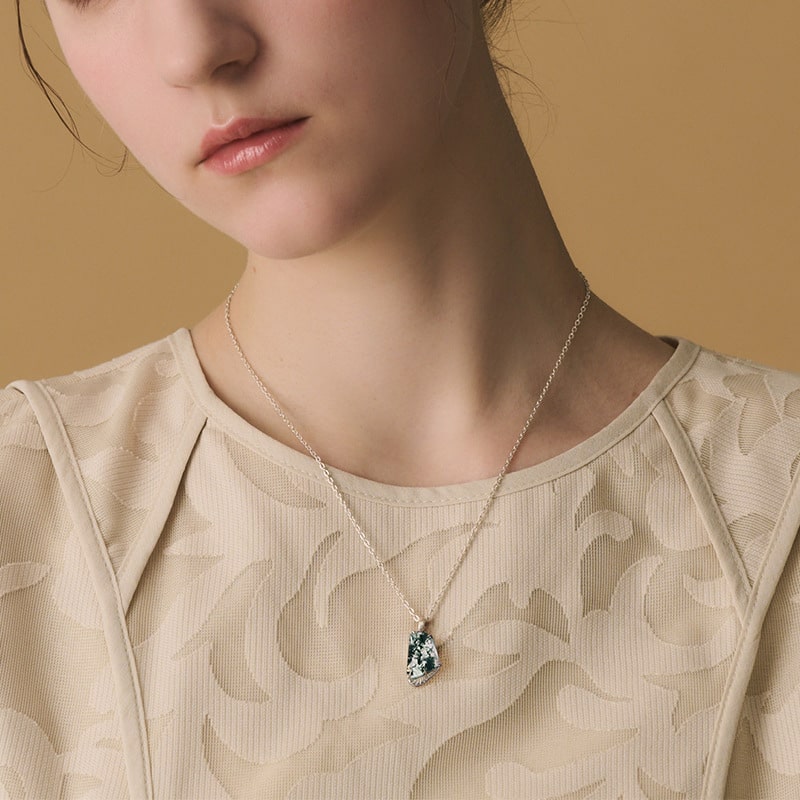 Moss Agate Silver Pendant for women