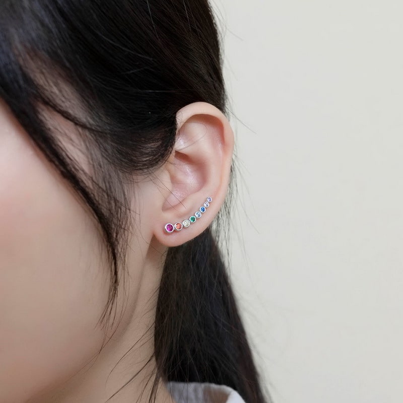 Multi Colored Cubic Zirconia Ear Climber Earrings