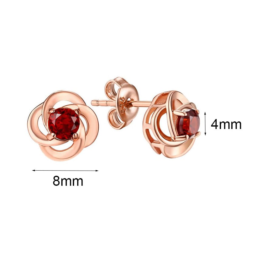Rose Gold Plated Garnet Stud Earrings Size