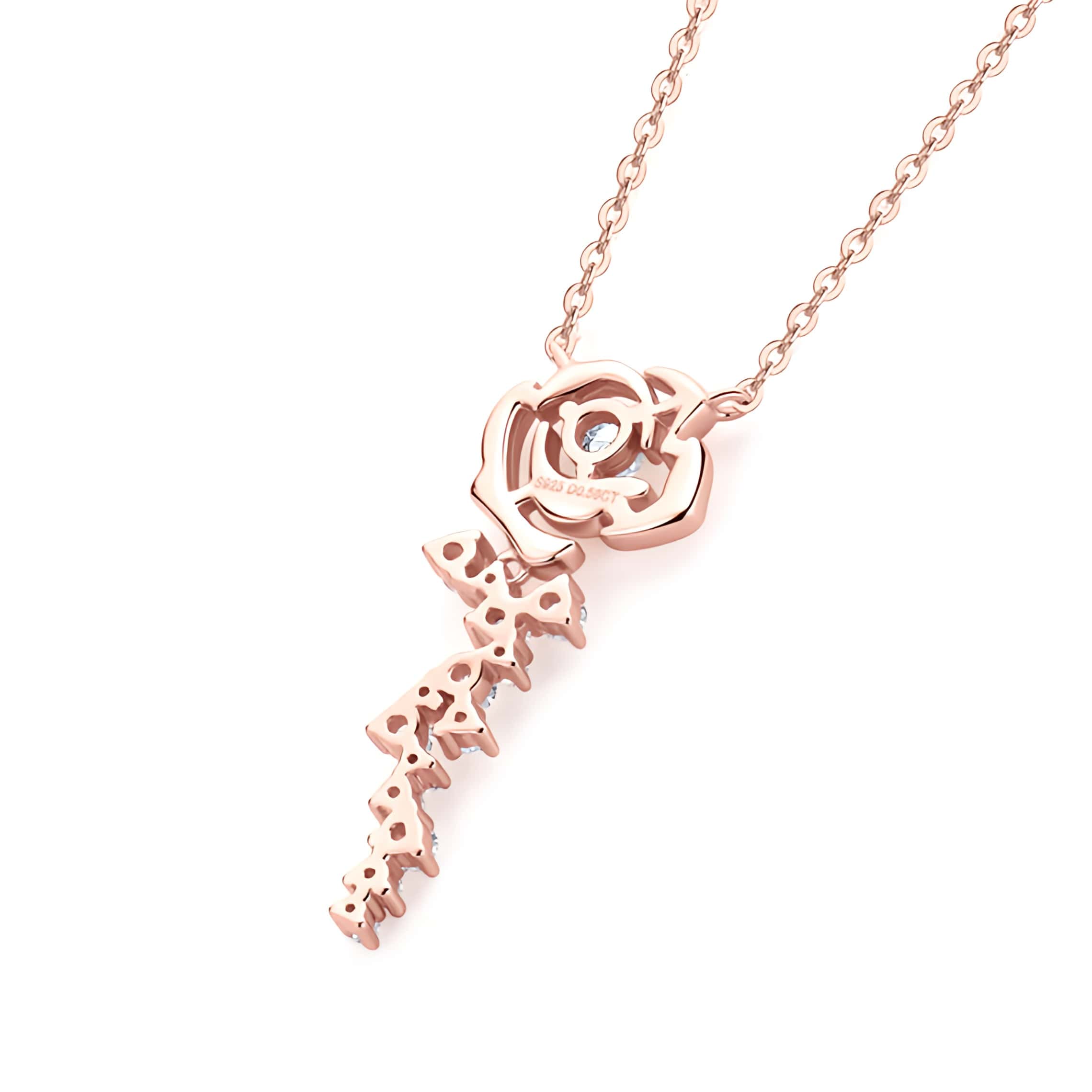 Rose gold plated moissanite sterling silver chain necklace