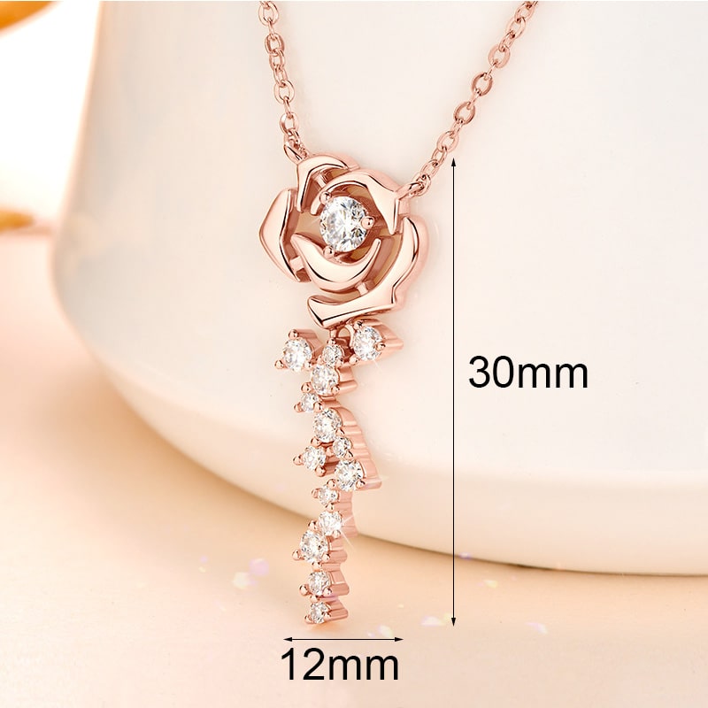Rose shaped multi moissanite sterling silver chain necklace size