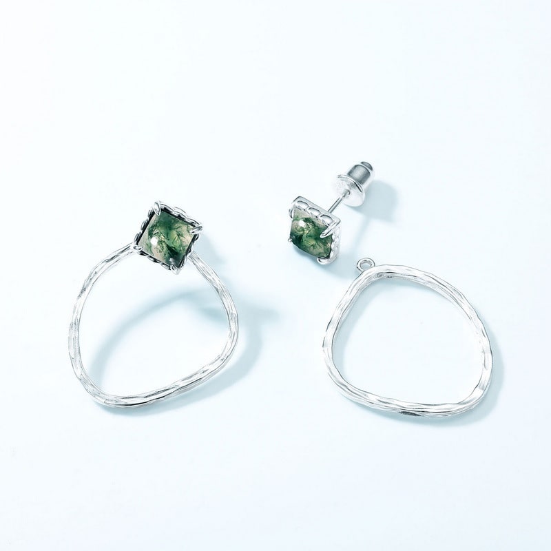 S925 Sterling Silver Moss Agate Drop Earrings