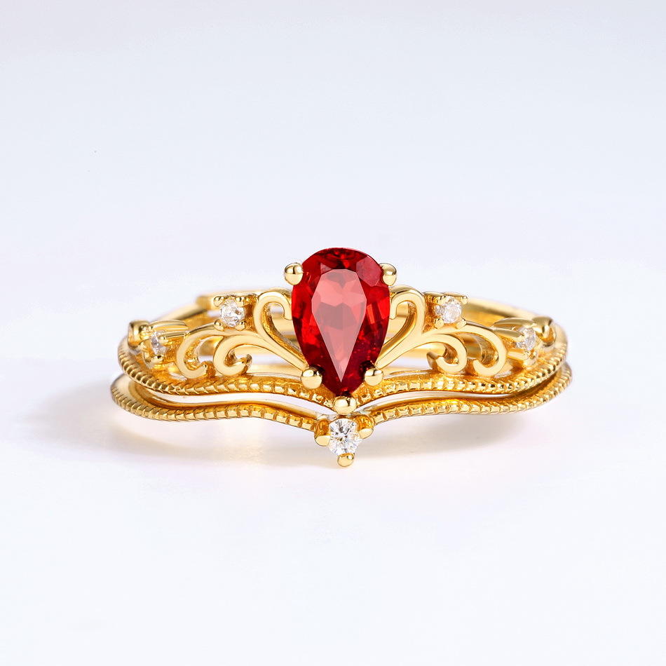 Silver Plated Gold Garnet Ring for Women
