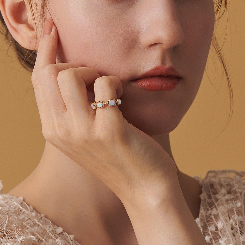 Silver Plated Gold Lab Created Opal Ring for Women