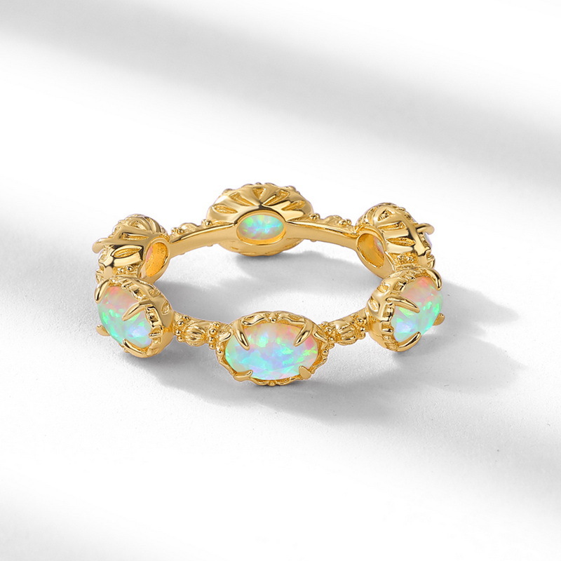 Silver Plated Gold Lab Grown Opal Ring