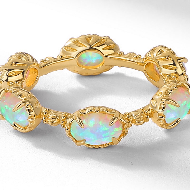 Silver Plated Gold Opal Ring