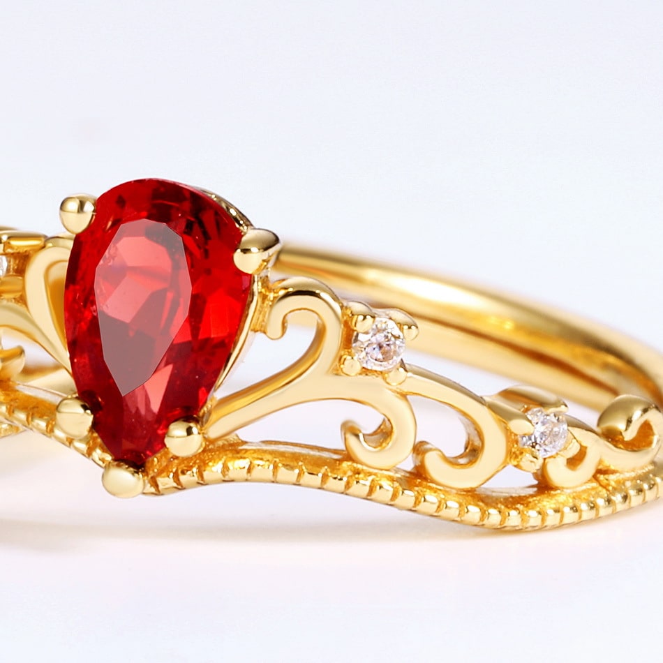 Silver Plated Gold Red Garnet Ring
