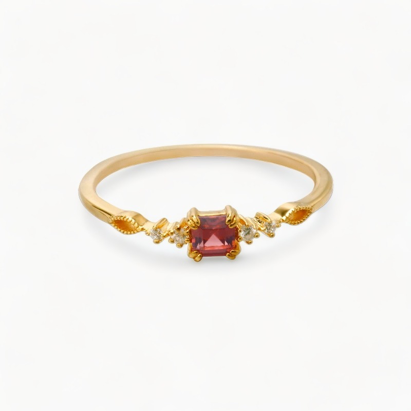 Simple Garnet Gold Plated Ring for women