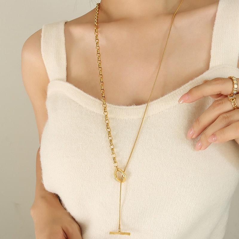 Simple gold plated lariat necklace