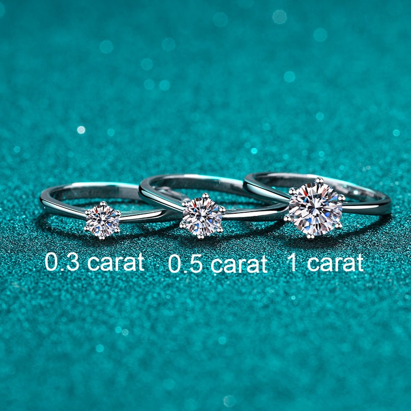 Six prong moissanite sterling silver ring for women