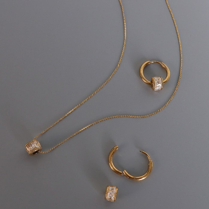 Stainless steel Plated Gold earrings and necklace