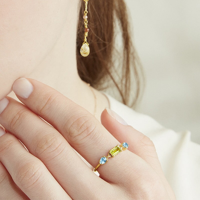 Sterling Silver Plated Gold Peridot Ring for women