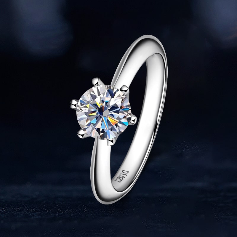 Sterling silver D color moissanite ring