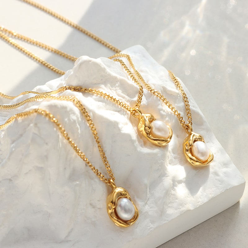 Three gold plated freshwater pearl necklace