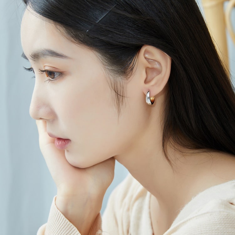 Two Tone Sterling Silver Plated Gold Earrings for Women
