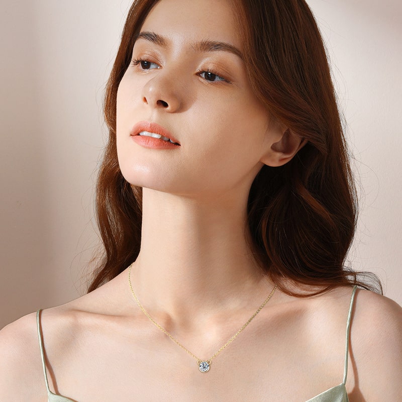 Womens Gold Plated Moissanite Pendant Necklace