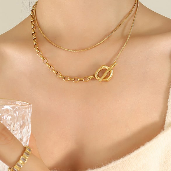 Women's Multi Layered Gold Plated Lariat Necklace