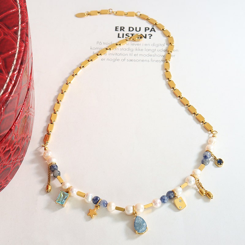 multi gemstone pearl bead necklace
