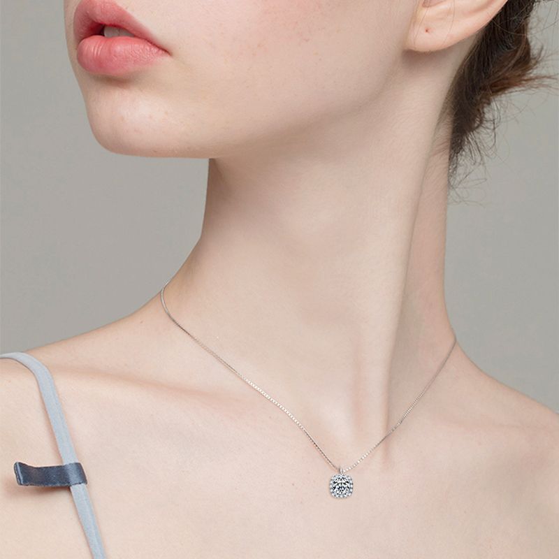 square moissanite diamond silver pendant necklace