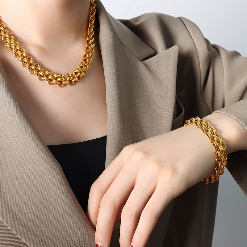 womens gold plated necklace and bracelet min