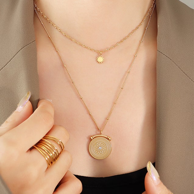 womens layered gold plated necklace