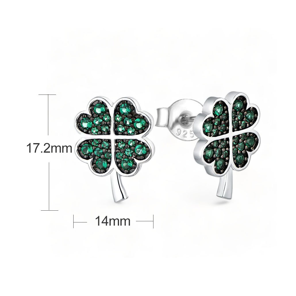 14mm Silver Green Cubic Zirconia Clover Earrings