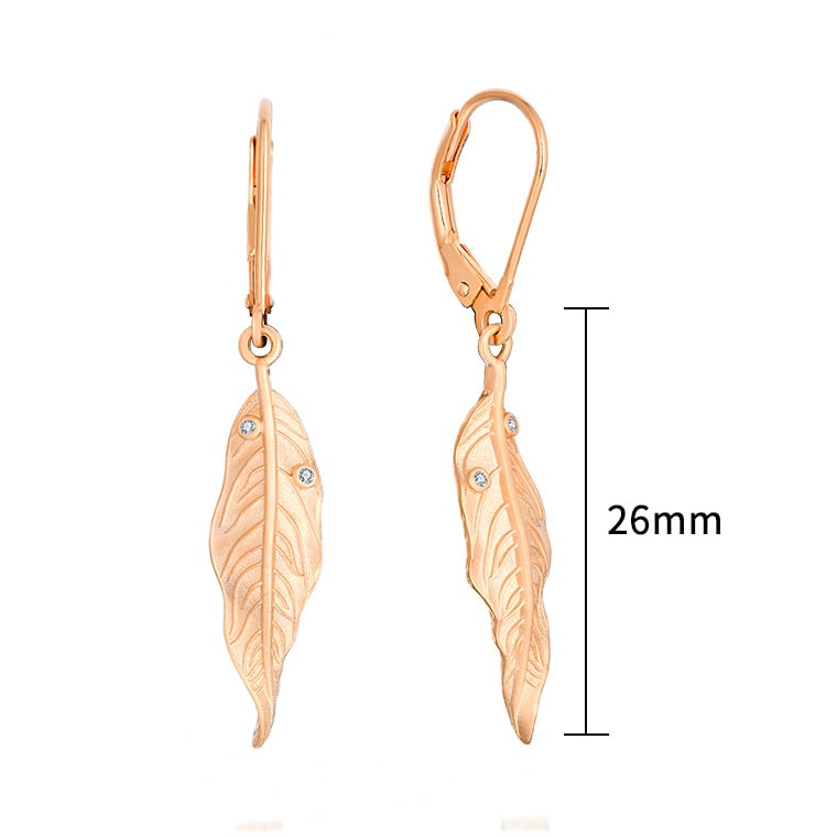 26mm Sterling silver rose gold plated leaf drop earrings Size