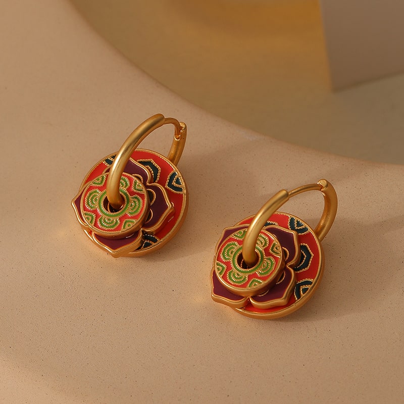 Affordable Brass Enamel Hoop Earrings
