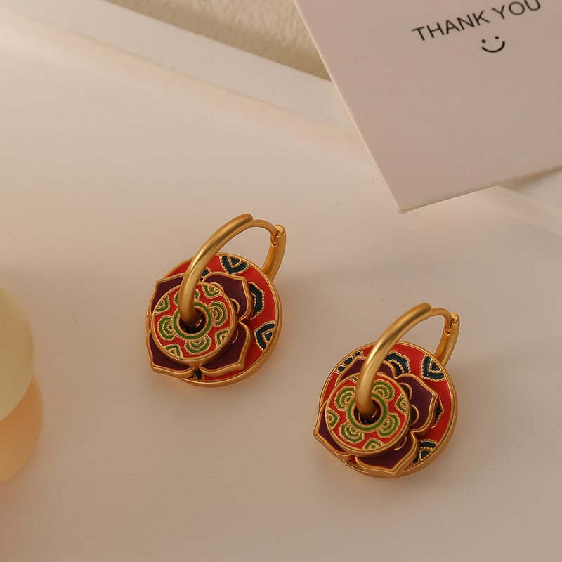 Cheap Brass Enamel Hoop Earrings