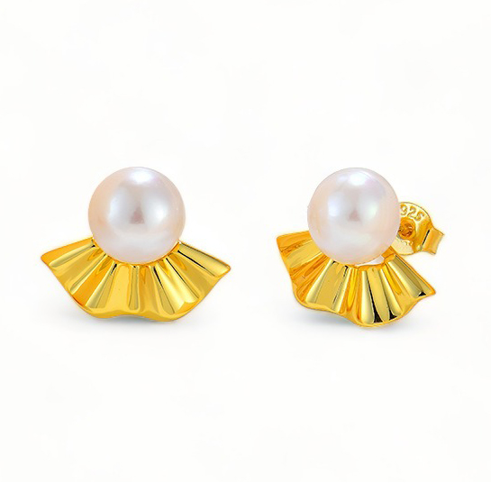 Gold Plated Domed Pearl Ear Studs