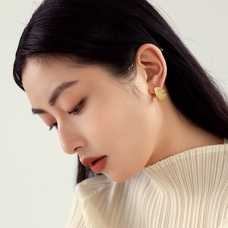 Gold Plated Ginkgo Leaf Ear Studs