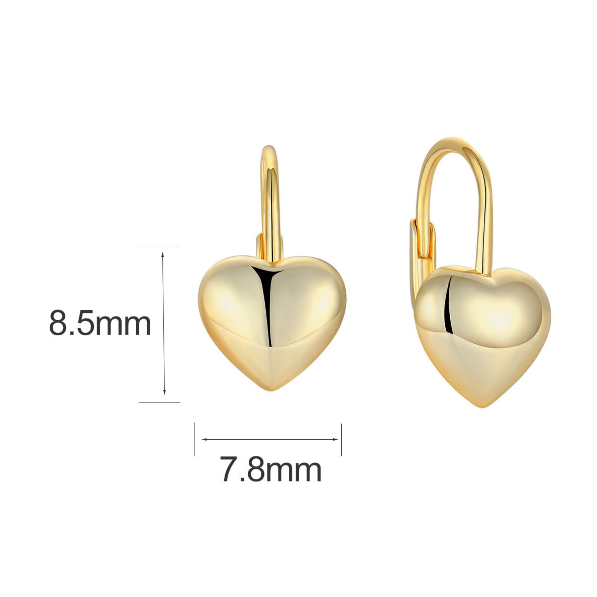 Gold Plated Heart Shaped Lever Back Earrings Size
