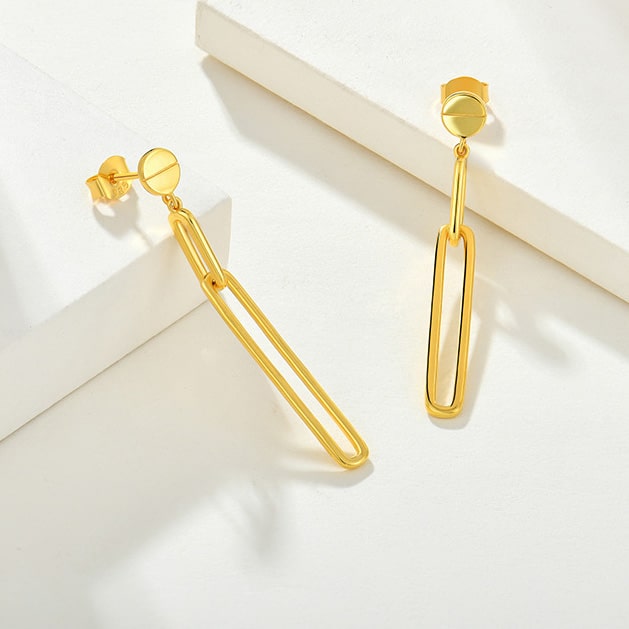 Gold Plated Paperclip Dangle Earrings