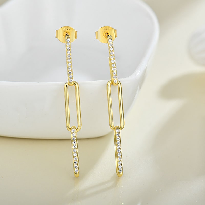 Gold Plated Paperclip Link Dangle Earrings
