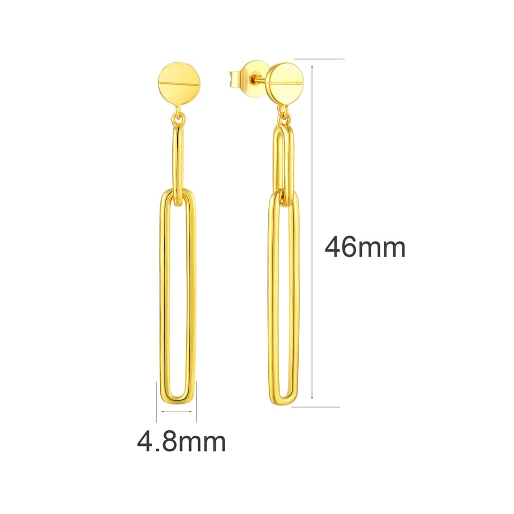 Gold Plated Paperclip Link Dangle Earrings Size