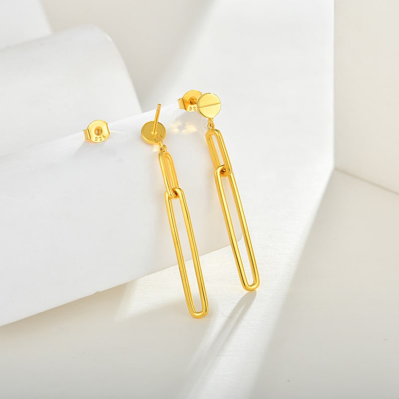Gold Plated Paperclip Link Drop Earrings